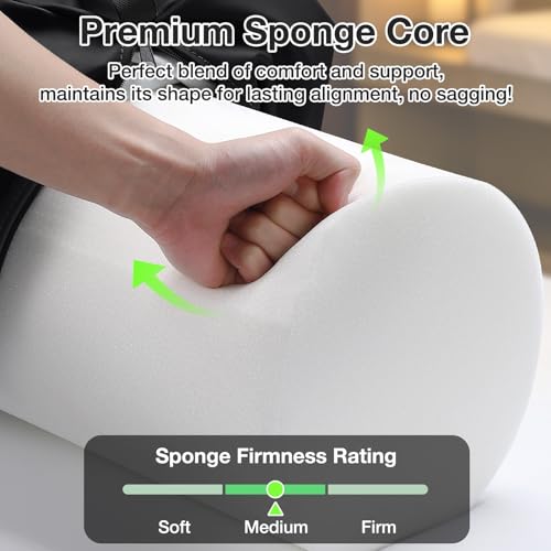 Image of Full Round Bolster Pillow, 26 inch x 9 inch PU Leather Massage Table Bolster with Strap Handle, Massage Pillow for Knee Back Ankles Pain Relief, Comfortable Leg Bolsters Cylinder Pillow for Home / Spa / Yoga