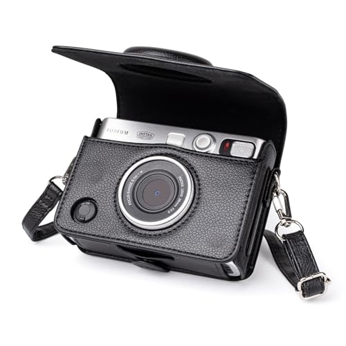 MUZIRI KINOKOO Étui pour Appareil Photo instantané Fuji Instax Mini Evo - Cuir PU - Texture Litchi - Style Horizontal - avec bandoulière réglable, Noir,...