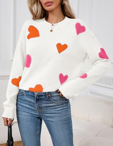 Image of Women's Cute Heart Sweaters Fall Casual Long Sleeve Knit Pullover Tops