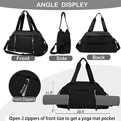 Basicpower Travel Duffel Gym Yoga Workout Tote Bag, Waterproof Overnight Weekender Bag, Dry-Wet Separated, With Yoga Mat Storage Tape,Black #TOP2