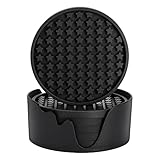 ME.FAN Silicone Coasters [6 Pack] Coasters for Drinks - Star Drinking Coasters with Holder - Cup Mat - Thickened, Non-Slip, Non-Stick, Deep Tray - Prevents Furniture and Tabletop Damages Black