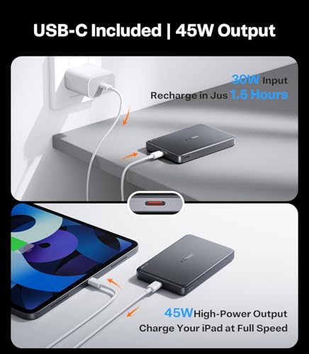 Image of TORRAS MiniMag 25W Qi2.2 Magnetic Portable Charger Power Bank, 10000mAh Fast Portable Phone Charger, 45W Output & 30W Input USB-C, Slim Battery Pack Charger Portable for iPhone 17 /16 /15 /14 /13