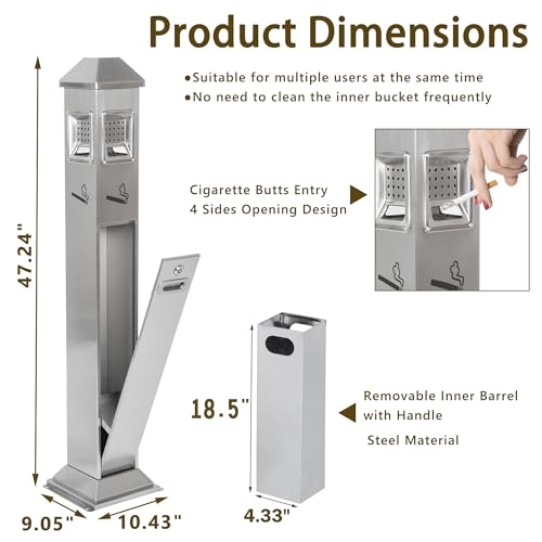 Image of Commercial Trash Receptacle Disposal Outdoor Steel Trash Can with Removable Inner Bucket, All-Metal Construction, Trash Bin for Outside Patio Hotel Street Office Porch
