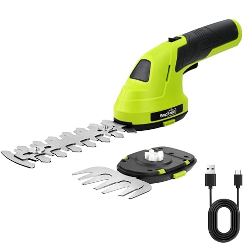 SnapFresh Cordless Grass Shears & Hedge Trimmer, 2-in-1 Handheld Electric Lightweight Hedge & Shrub Trimmer with Battery for Garden Yard Lawn, 2.0Ah Battery & USB-C Charging Cable Included