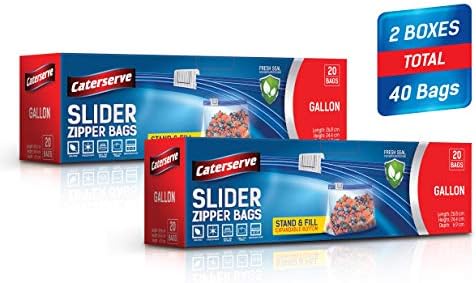 40 Ziplock Bags  1Gallon Large Freezer Bags  Resealable Slider Zip  Stand and Fill Expandable Bottom  Freezer and Microwave Safe, Heavy Duty BPA Free Plastic