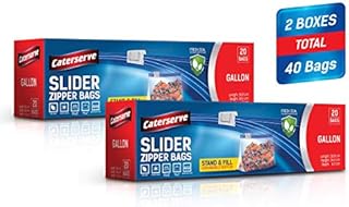 40 Ziplock Bags  1Gallon Large Freezer Bags  Resealable Slider Zip  Stand and Fill Expandable Bottom  Freezer and Microwave Safe, Heavy Duty BPA Free Plastic