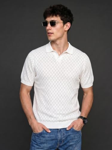Image of Veirdo Men's Flatknit Printed Half Sleeve Polo T-Shirt with Collared Neck, Loose Comfortable Fit, Casual Style for Office, Travel, (Sizes S to 2XL)