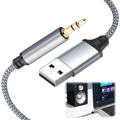 Câble Audio USB vers Jack 3,5 mm 1M, Compatible uniquement Ordinateur vers Écouteurs et Haut-parleurs – [ Unidirectionnel USB ➝ Jack, Non Inversé, Non Rechargeable] – Pas pour TV/Voiture/MP3