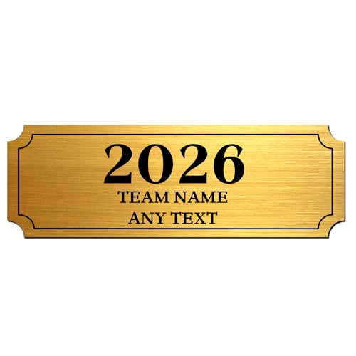 EDSG Personalized Engraved Name Plate Winner Plate, 1x3in Fantasy Football Trophy Name Plates, Custom Plaque with Any Year Name Text, Metal Trophy Plates with Adhesive Backing (Gold, Square Corners)