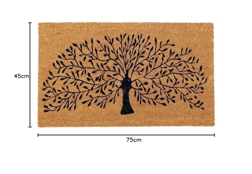 Onlymat Natural Coco Coir Black and Beige Tree Design Anti-Slip with PVC Back Doormat for Indoor, Outdoor, Patio, Home and Office, Weatherproof, Large and Thick (75cm x 1.5cm x 45cm, Rectangular)