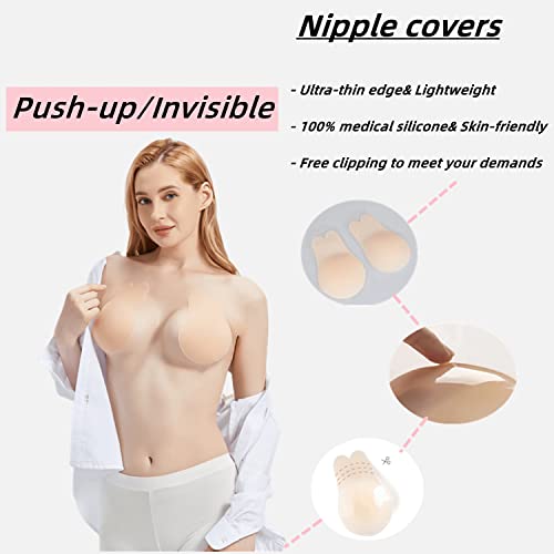 Ultra-Thin Push Up Nipple Covers Breast Lift Tape Solid Silicone Pasties Petals Strapless Adhesive Bras For Women Light Beige #TOP2