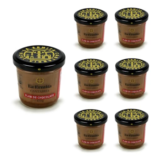 LA ERMITA Flan de Chocolate, Postre Artesanal con Leche, Queso Blanco y Cobertura de Chocolate Negro, Sin Gluten, 110 g (Pack 6 unidades)