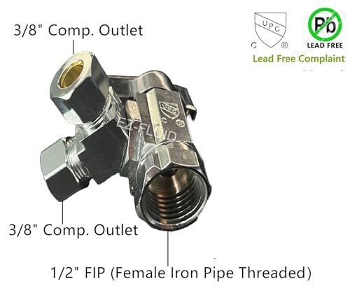 EZ-Fluid 1/2" FIP Female Iron Pipe Threaded X 3/8"Comp X 3/8"Comp Dual Outlets Heavy Duty Chrome Brass Angle Stop Valve 1/4 Turn Water Shut Off Ball Valve For Water Pipe,Kitchen,Bathroom (1) by EZ-FLUID - Image 3