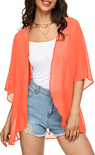 Image of Indian Trendy Women's Solid Puff Sleeve Kimono Cardigan Loose Cover Up Casual Blouse Top Chiffon