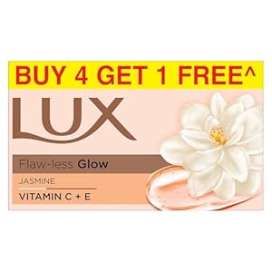 Lux Flaw-less Glow Bathing Soap infused with Vitamin C & E |For Superior Glow|Buy 4 Get 1 Free|150g