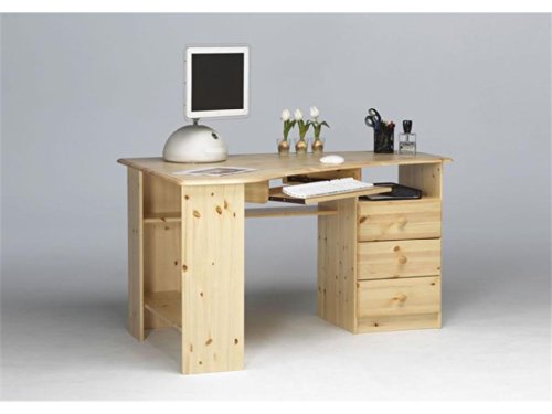 Steens Kent Schreibtisch/ Eckschreibtisch, 3 Schubladen, Tastaturauszug, 133 x 72 x 95 cm (B/H/T), Kiefer massiv, weiß