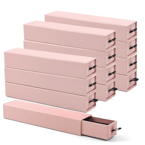 Lainrrew Jewelry Gift Box, Luxury 12-Pack Jewelry Gift Box Velvet-Lined, Compact Drawer Style for Earrings & Rings, Stylish Necklace Bracelet Organizer, 8.3x1.8x1.4 Inches (Pink)