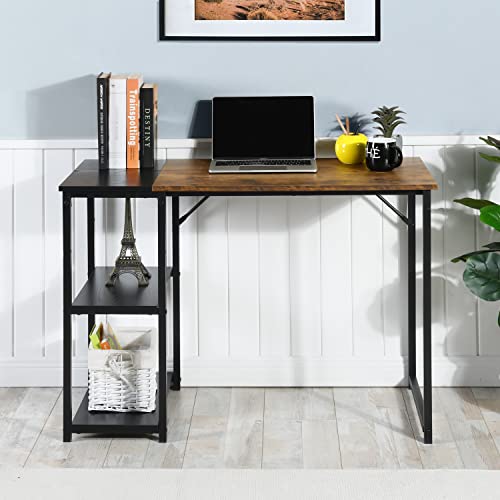 FurnitureR - Escritorio de Ordenador, Estudio de Mesa, L-100 cm con estantes para Ahorro de Espacio para bardero en casa, Metal, Oficina Simple, Negro y marrón