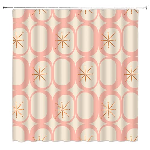 WANVYON Mid Century Shower Curtain Modern Abstract Atomic Round Squares Retro 50s Geometric Bathroom Decor Polyester Curtains with Hooks