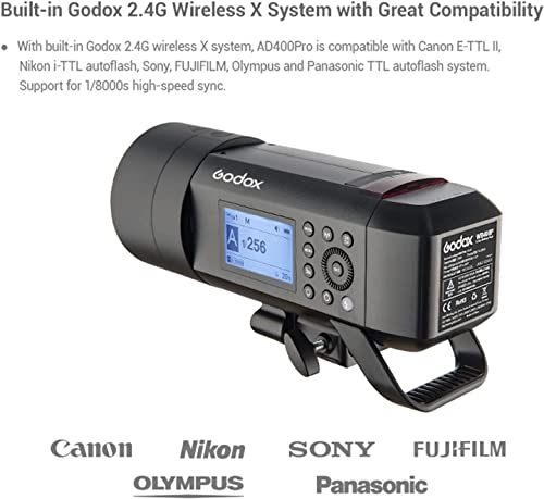 Godox Ad400 Pro Ad400Pro 400Ws Gn72 Ttl Battery-Powered Monolight, 1/8000 Hss Outdoor Flash Strobe Light, Built-In Godox 2.4G System, 390 Full Power Pops, 0.01-1S Recycle Time With Godox Bd-08 Kit #TOP2