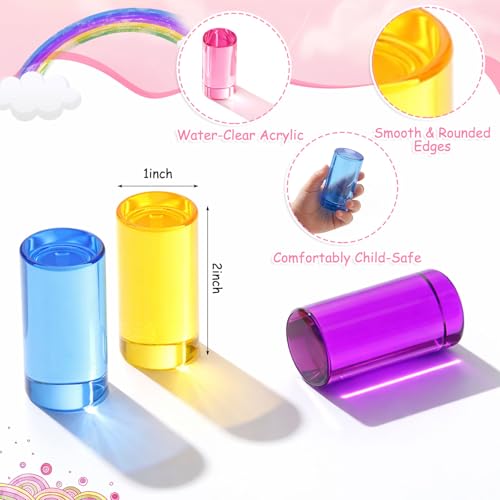 Image of Meooeck 10 Pcs Rainbow Acrylic Cylinder Blocks, Translucent Colored Gem Blocks Building Stacking Sensory Train Prims Toys for Toddler Kids Montessori School Classroom Supplies