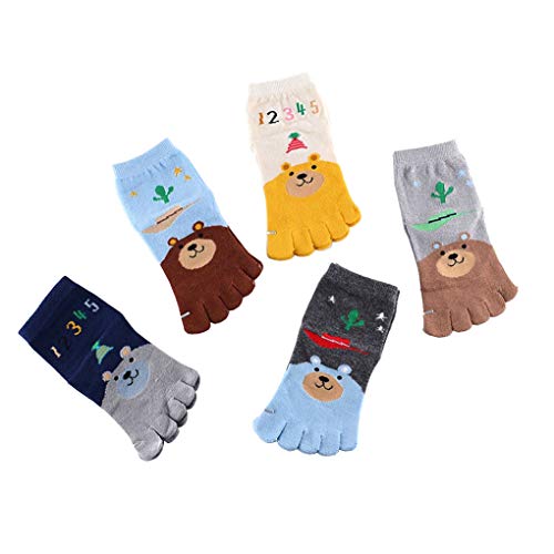 5 Paar Socken für Kleinkinder, Babys, Mädchen, Jungen, Baumwolle, Strümpfe, niedlich, Cartoon-Tier, fünf Finger, Crew-Knöchelsocken, Show, 7-12 Jahre alt Cover