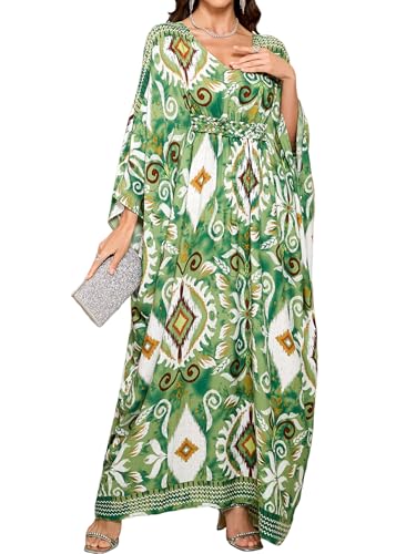 Image of Moss Rose Kaftan Dresses for Women V Neck Summer Swimsuit Cover up Caftan Maxi Beach Dresses