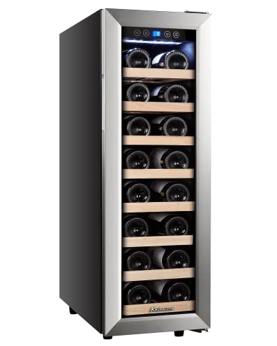 Kalamera Cave a vin, 75 litres pour 21 bouteilles, Écran LED, Étagère en bois amovibles, Porte vitrée avec cadre en acier inoxydable, KRC-75ASS
