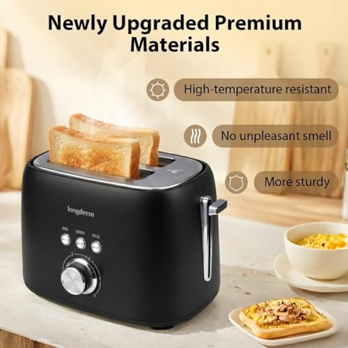 Image of LONGDEEM 2 Slice Toaster White - 1.5 inch Extra Wide Slot Stainless Steel Toasters with High Lift Lever, 6 Browning Settings, Bagel /Defrost /Cancel - Compact Bread Toaster for Kitchen Countertop