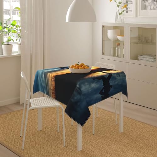 Nappe bleue de cuisine carrée 152x152 cm imperméable et lavable pour table de repas
