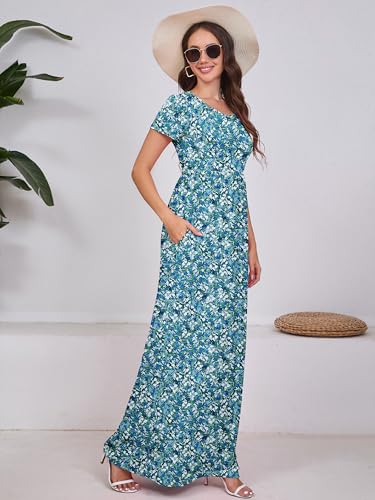 Image of DEARCASE Maxi Dress for Women Short Sleeve Casual Summer Loose Plain Comfy Long Dresses with Pockets