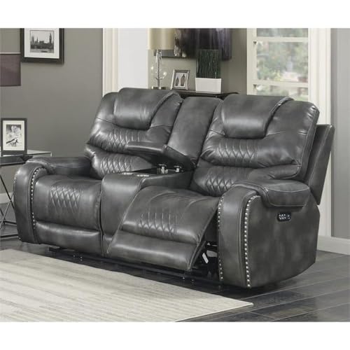Image of Torque - Mikkel Leatherette 2 Seater Manual Recliner with Cup Holder Console- Grey | 2 Seater Loveseat Chair | Two-Seater Recliner Sofa for Living Room 1 Year Warranty