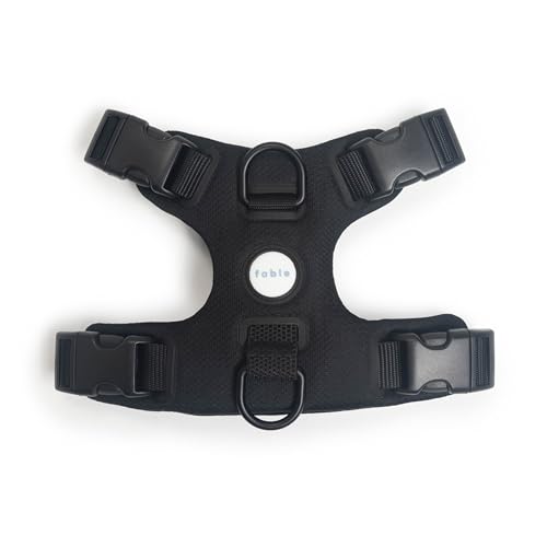 Fable Signature Harness for Dogs - Minimalist Extra Small Black Dog Harness with Shock Absorber, Breathable Mesh, Adjustable Straps with Buckles for Flexibility, and 3 Leash Attachment Points