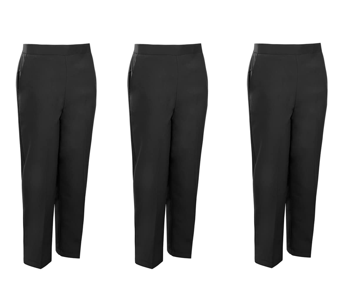Sufiah Women's 3X-Black Trousers Pack Of 3 Pull On Stretch Work Trousers Office Business Straight Leg Trousers Half Elastic Waist Formal Suit Pants 8-24 (24 Long, )