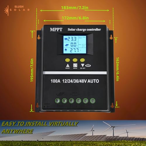 100A MPPT Solar Charge Controller 12V 24V 36V 48V LCD Display Battery Intelligent Regulator Max 100V Input Dual USB for Lead-Acid/Lithium (100A)