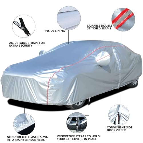Image of Tecoom Hard Shell Oxford Material Door Shape Zipper Design Waterproof UV-Proof Windproof Car Cover for All Weather Indoor Outdoor Fit 160-172 Inches Hatchback