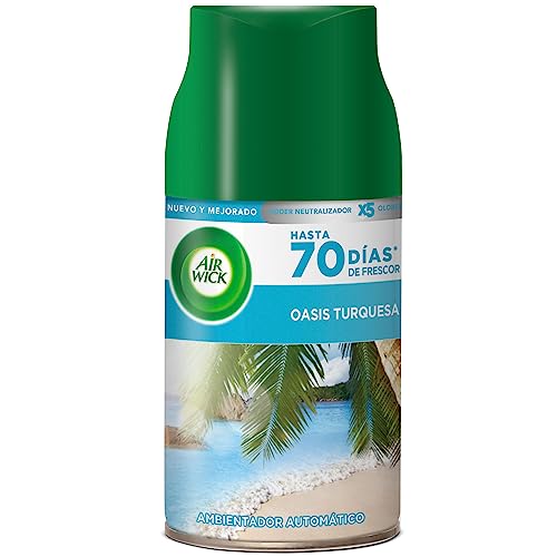 Air Wick Freshmatic - Recambio De Ambientador Spray Automático, Esencia Para Casa Con Aroma A Oasis Turquesa, 250 Mililitros El Paquete Puede Variar