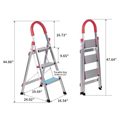 3 Step Stool, Collapsible Step Ladder For Kitchen Pantry Office, Folding Step Stool With Wide Anti-Slip Pedal, 330 Lbs Load Capacity (3 Steps,Red) #TOP5