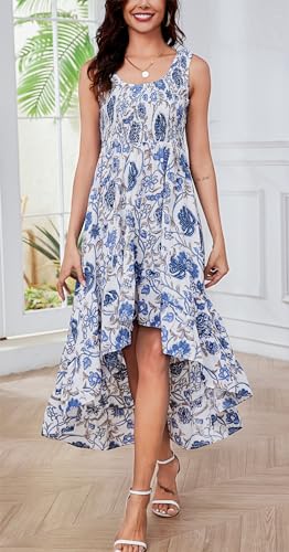Image of Kormei Women's Casual Smocked Tank Dress Sleeveless High Low Flowy Summer Beach Tiered Loose Maxi Long Dresses