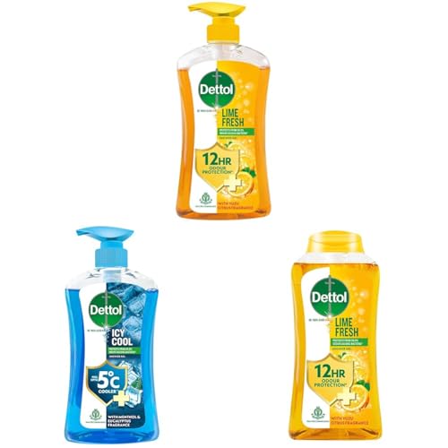 Image of Dettol Body Wash Combo - Lime Fresh (500ml) + Cool (500ml) + Lime Fresh Refresh (250ml) - Soap-Free Shower Gel for Men & Women, 12h Odour Protection - Pack of 3
