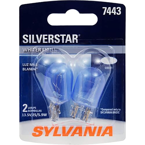 SYLVANIA - 7443 SilverStar Mini Bulb - Brighter and Whiter Light, Ideal for Daytime Running Lights (DRL) and Back-Up/Reverse Lights (Contains 2 Bulbs)