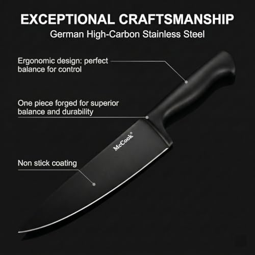 Image of McCook Premium Black Knife Sets,German Stainless Steel Kitchen Knives Block Set with Built-in Sharpener, 20-Piece Razor-Sharp Kitchen Knives with Ergonomic Handles, Elegant Box for Gift, Black