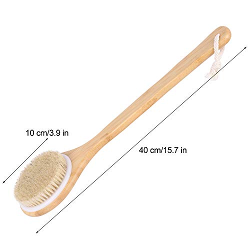 2 Pcs Dry Bath Body Brushes Wooden Handle Natural Bristles Back Scrubber for Exfoliates and Remove Dead Skin