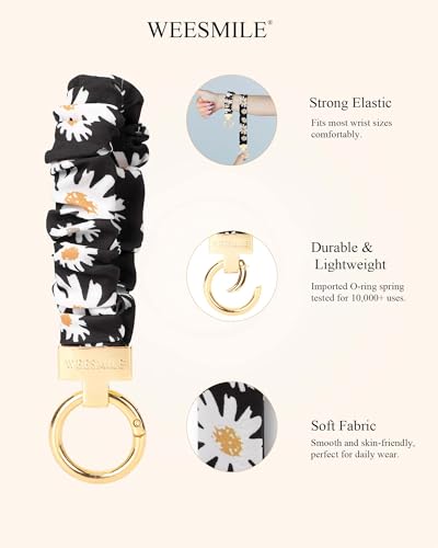 Image of WEESMILE Scrunchie Keychain Wristlet for Car Key Chain with D Key Ring
