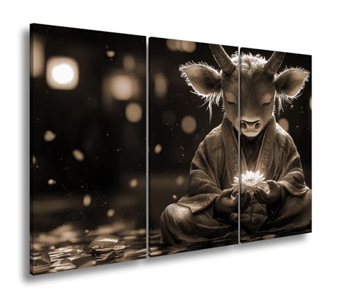 Tableau taureau triptyque sépia 120x80 cm pour habiller un grand mur vide avec élégance