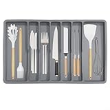 Bandeja de silicona para cubiertos para organizador de cajones de cocina con divisores, soporte para utensilios de cubiertos con base antideslizante, se adapta a cajones estándar, 57 x 35,5 x 3 cm