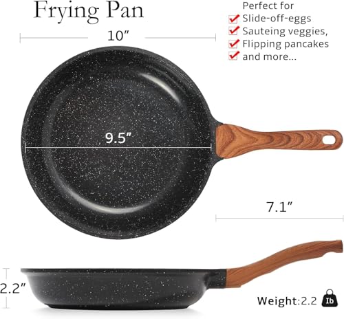 Image of Non-Stick Frying Pan with Wooden Finish Soft Touch Handle, 2.5mm Thickness, Consumes Less Oil, Even Heat Distribution, Induction Bottom and Gas Ready (Black, 24cm)