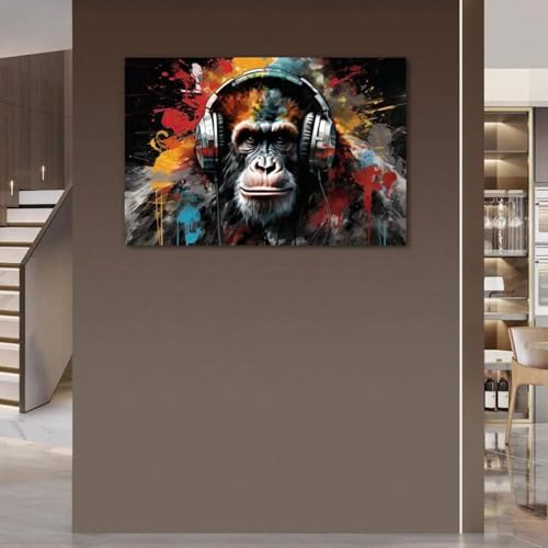 Tableau graffiti grand format pour salon triste toile de singe pop art 80x120
