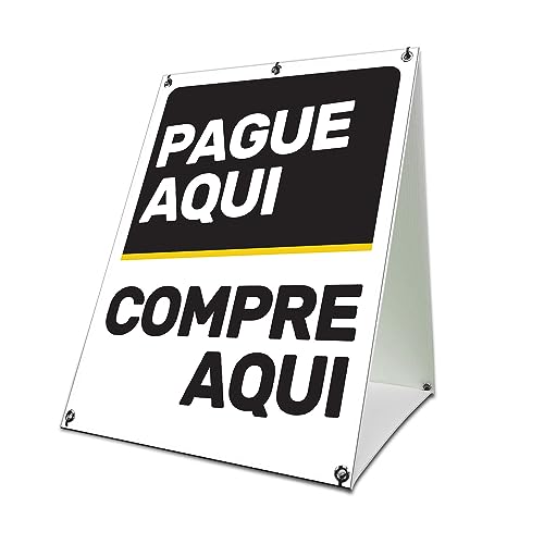 Pague Aqui 24" x 36" A-Frame Sidewalk Sign| Advertise Your Business | Images On Both Sides | Buy Here Pay Here Car Lot Auto Dealer | Made in The USA