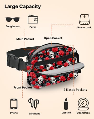 Image of Skull Fanny Pack for Women Belt Bag Fashion Everywhere Waist Pouch Lightweight Crossbody Bags with Adjustable Strap